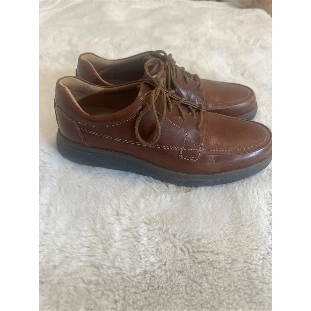 Clarks Mens Un‎ Abode Ease Oxfords Shoes Solid Brown Leather Lace Up 10